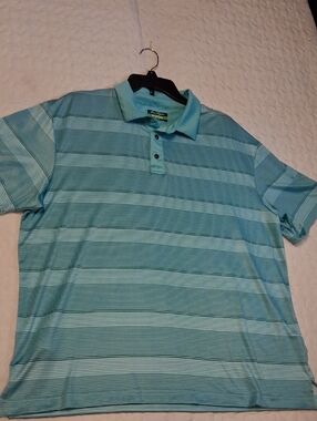 NWOT BenHogan Light Blue Striped Polo Golf Shirt, Lightweight, Quick Dry,shiny